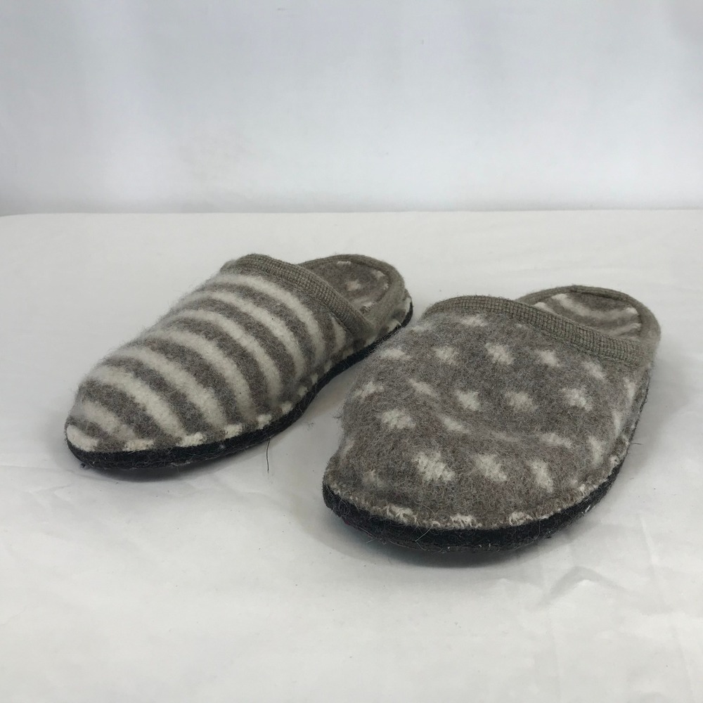 Garnet Hill Womens 10 Wool Slippers Mismatched Stripes Polka Dots Grey White - Picture 2 of 8
